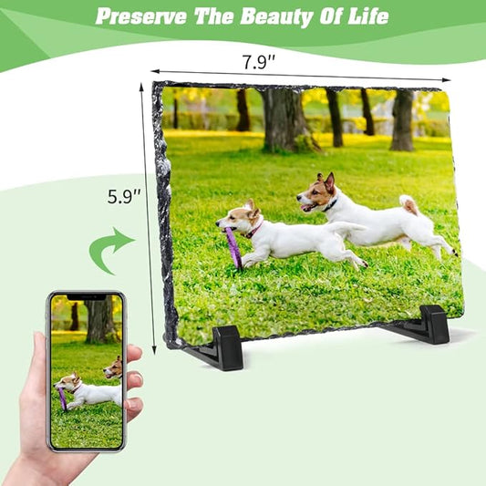 Slate Custom Rock Stone Photo Rectangular Frame  Picture Frame with Display Holder for DIY Craft 5.9 x 7.9 Inch